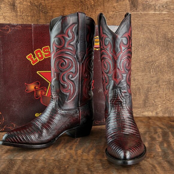 Los Altos Men's Black Cherry Teju Lizard Cowboy Boots 990718 Sz 10 EE STUNNING! - Picture 4 of 14